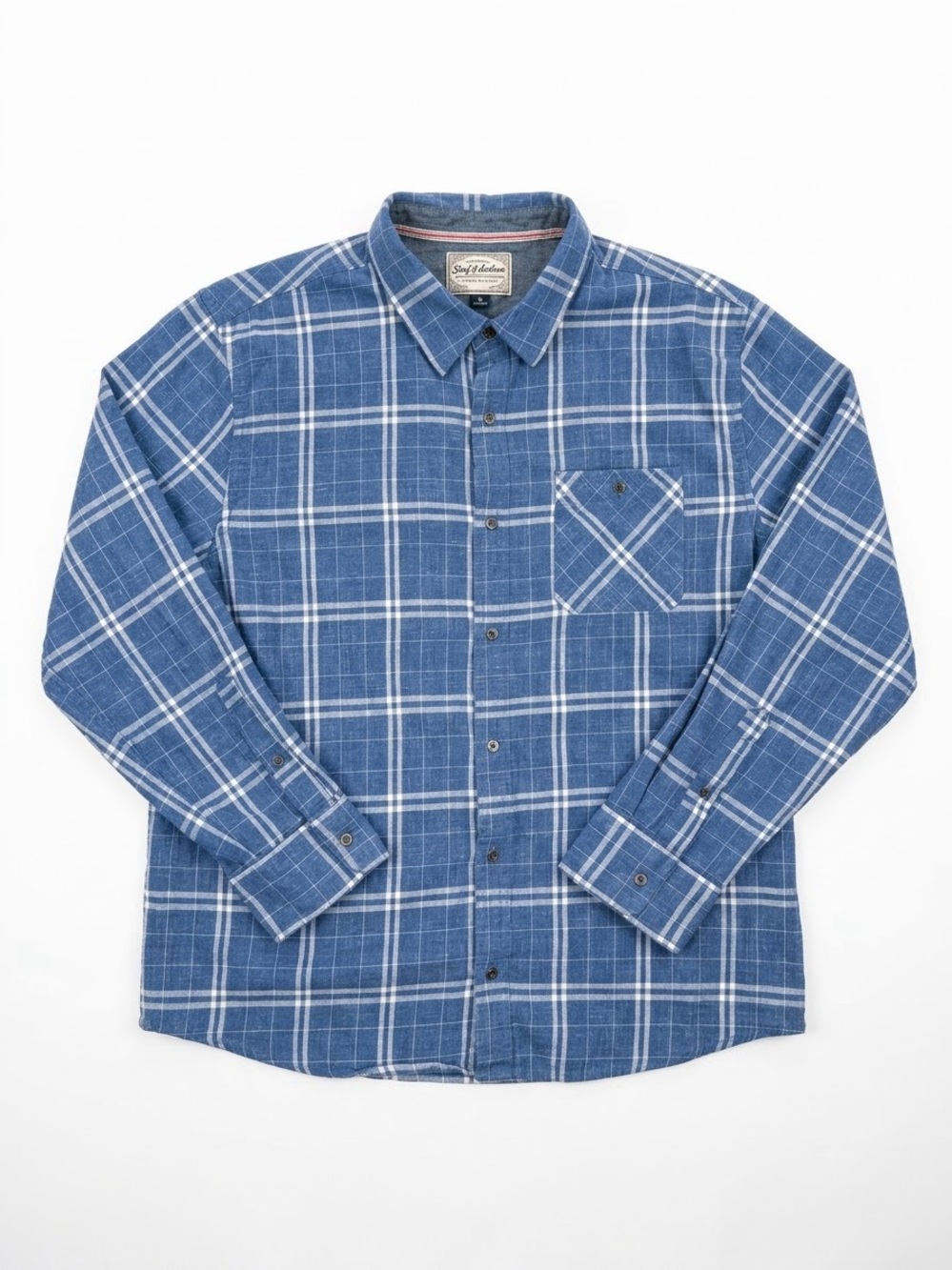 Flag & Anthem Men's Blue Plaid Long-Sleeve Button-Down Shirt
